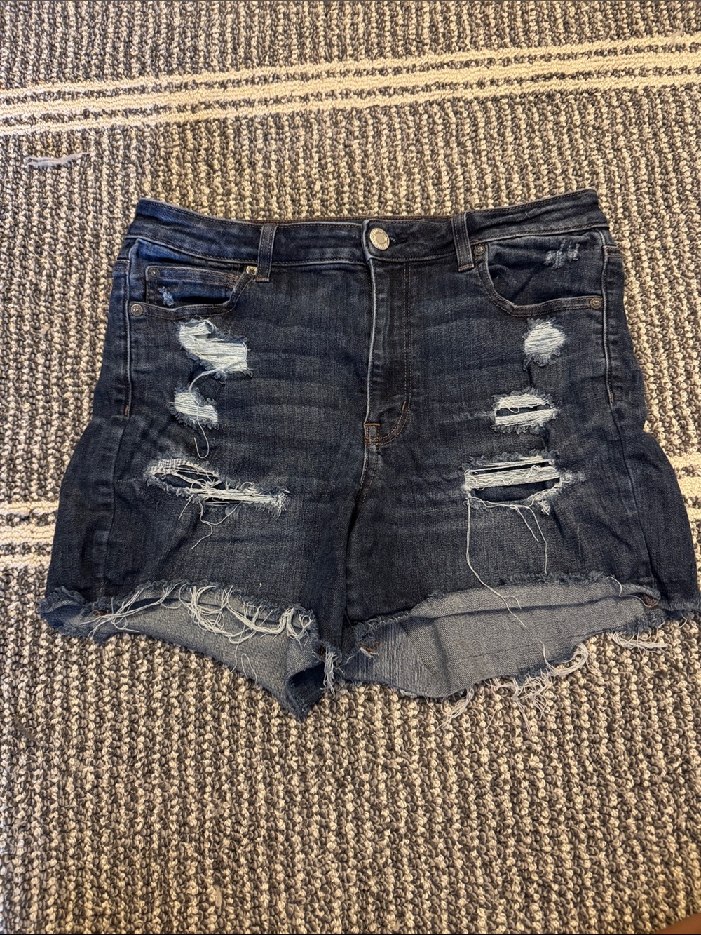 American Eagle Outfitters Dark Blue Distressed Denim Shorts